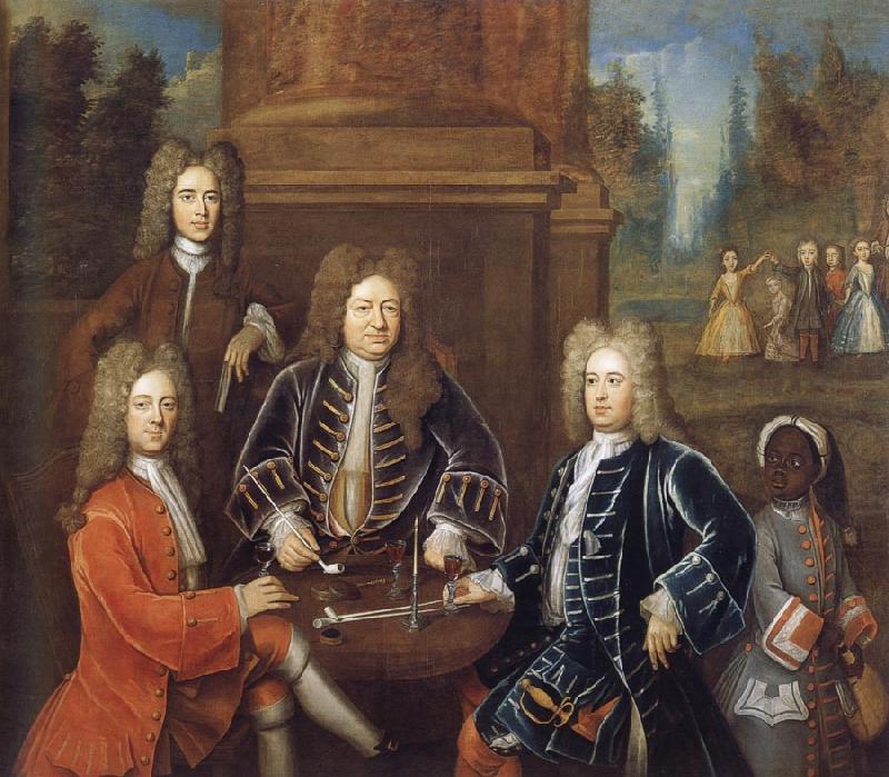 Elibu Yale the 2nd Duke of Devonshire,Lord James Cavendish,Mr Tunstal and a Page, unknow artist